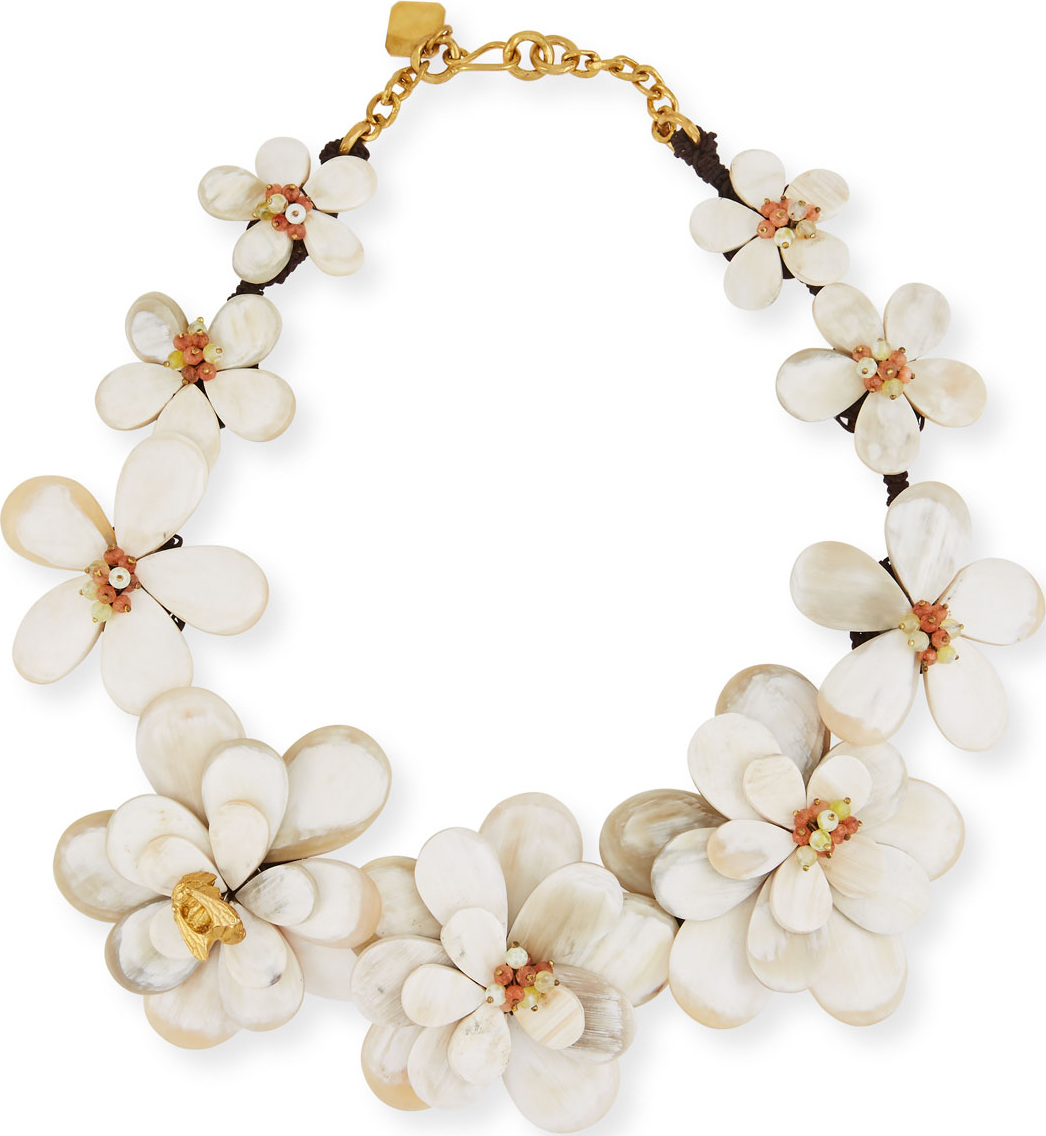 Ashley Pittman Light Horn Flower Collar Necklace with Stones