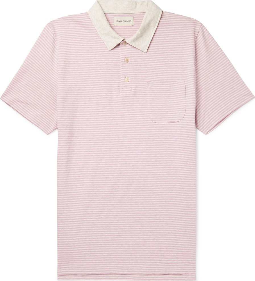 Oliver Spencer Danbury Striped Mélange Cotton-Jersey Polo Shirt
