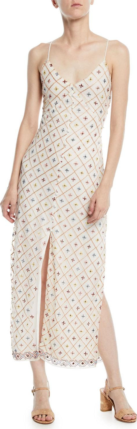 TULAROSA Linda Embroidered Sleeveless Slip Midi Dress