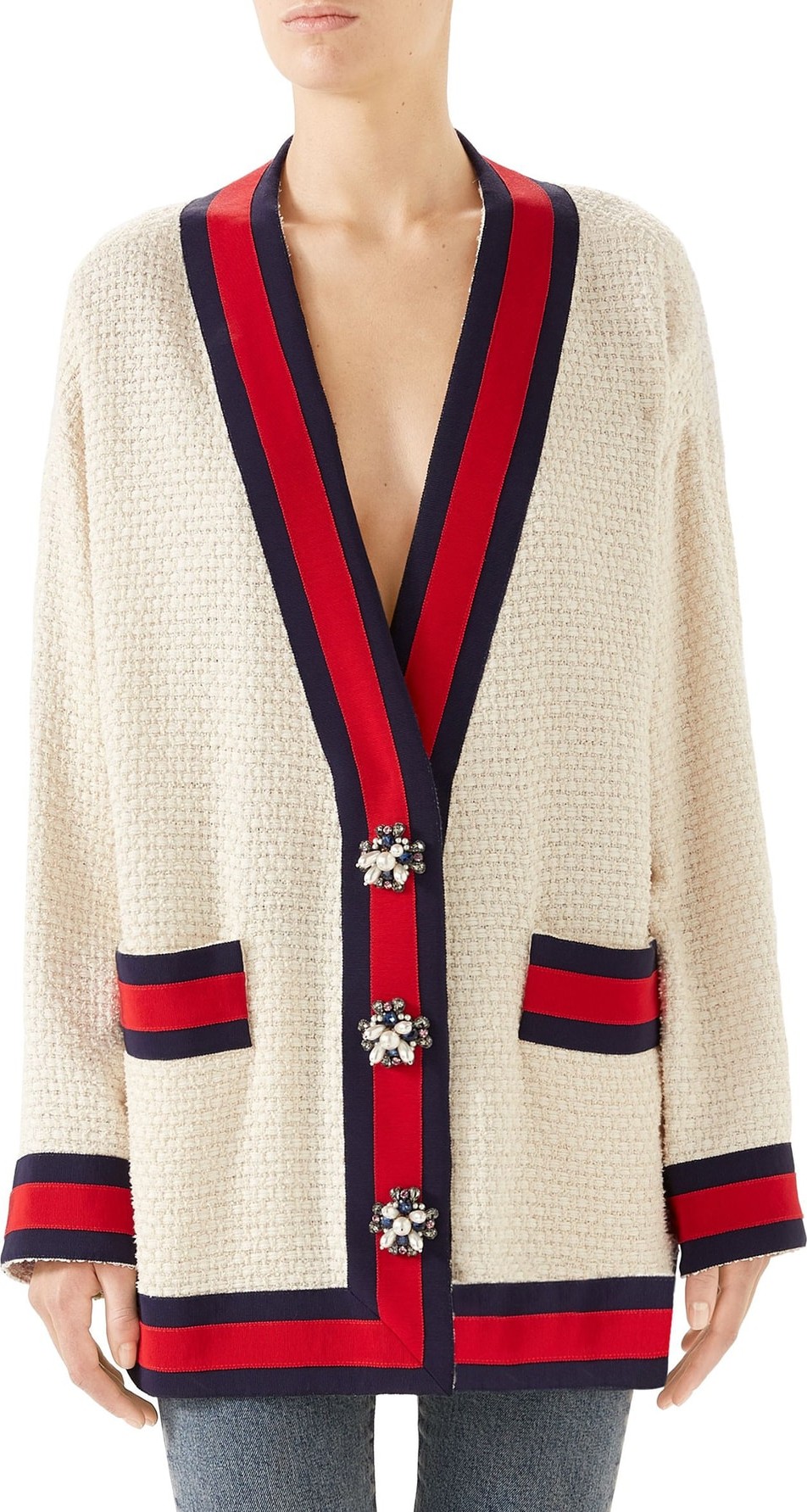 Gucci Crystal Button Tweed Cardigan