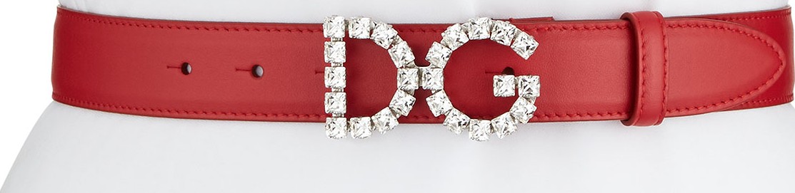Dolce & Gabbana Leather Belt w/ Crystal Logo Buckle