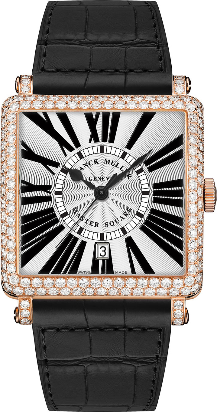 Franck Muller Master Square Watch with Diamonds & Black Alligator Strap