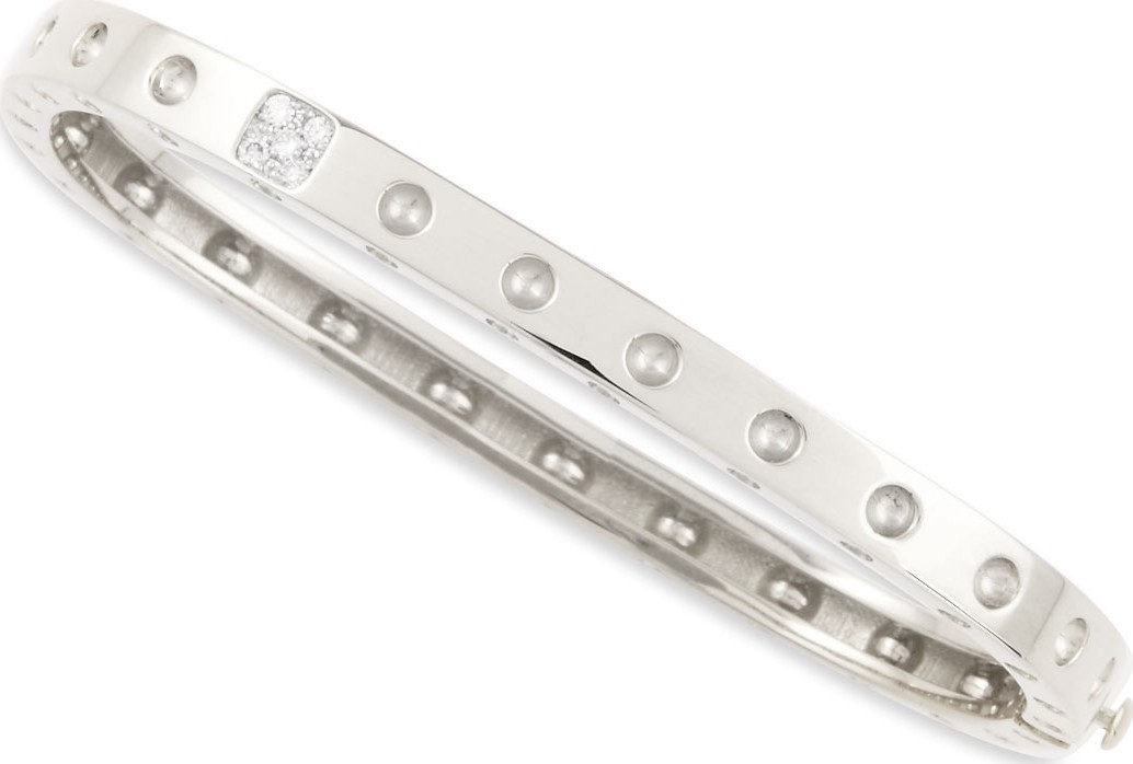 Roberto Coin Pois Moi One-Row Diamond Bangle, White Gold