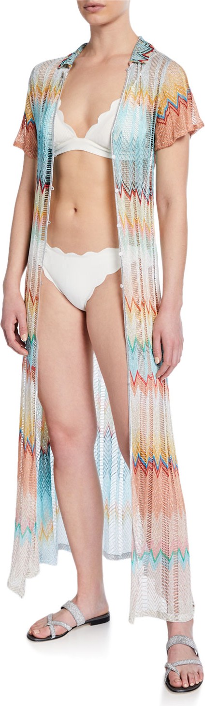 Missoni Knit Zigzag Button-Front Caftan