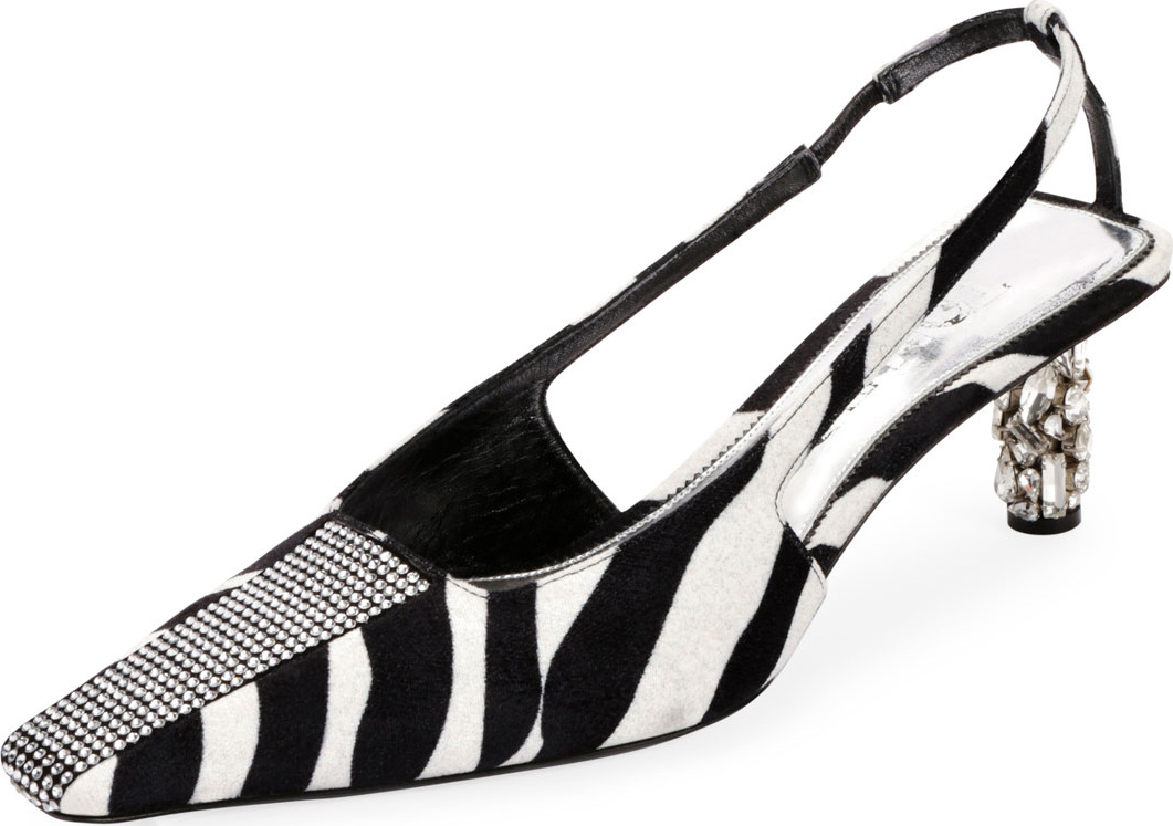 TOM FORD Zebra Animal-Print Velvet Slingback Pump