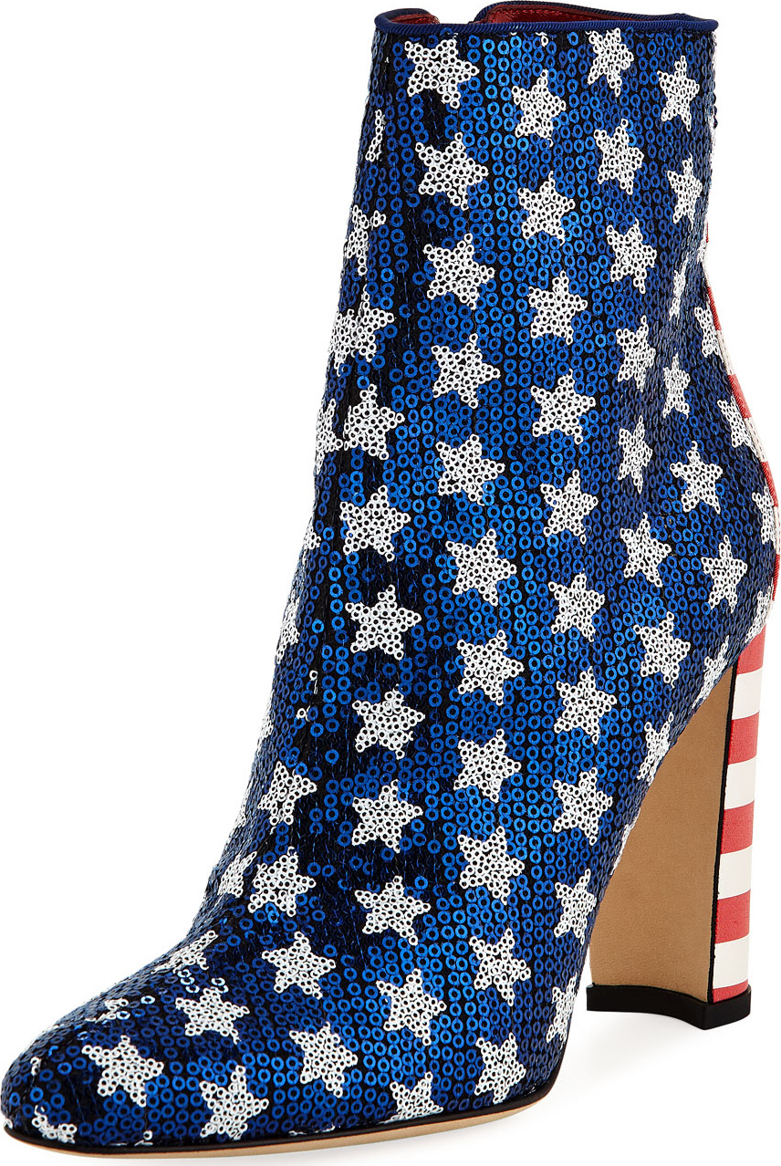 Manolo Blahnik Nancy Sequined Stars & Stripes Flag Bootie