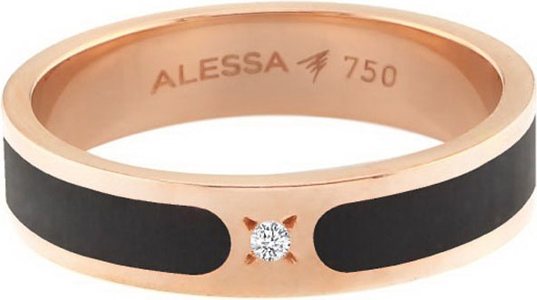Alessa Jewelry Spectrum Painted 18k Rose Gold Stack Ring w/ Diamond, Black, Size 8