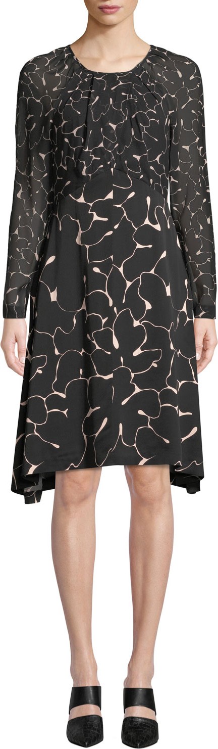 Club Monaco Rokinsa Floral Long-Sleeve Silk Dress