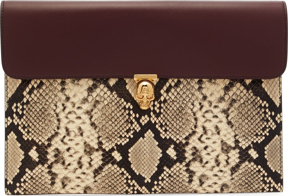 Alexander McQueen Skull twist-clasp python-effect leather pouch