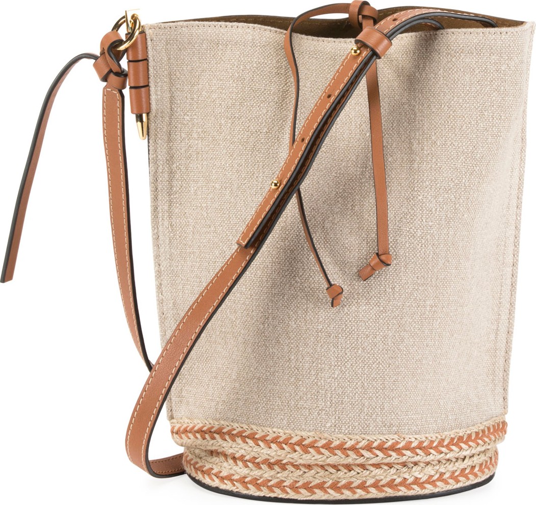 LOEWE Gate Espadrillas Leather Jute-Trim Bucket Bag