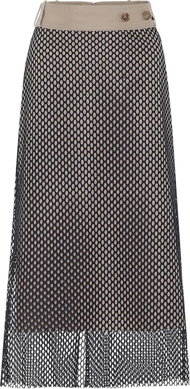 Rokh High-rise mesh and cotton midi skirt