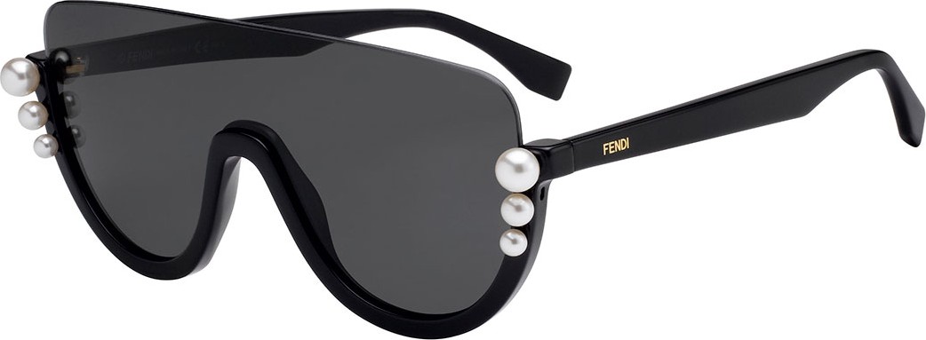 Fendi Semi-Rimless Solid Pane Shield Sunglasses w/ Pearly Beads
