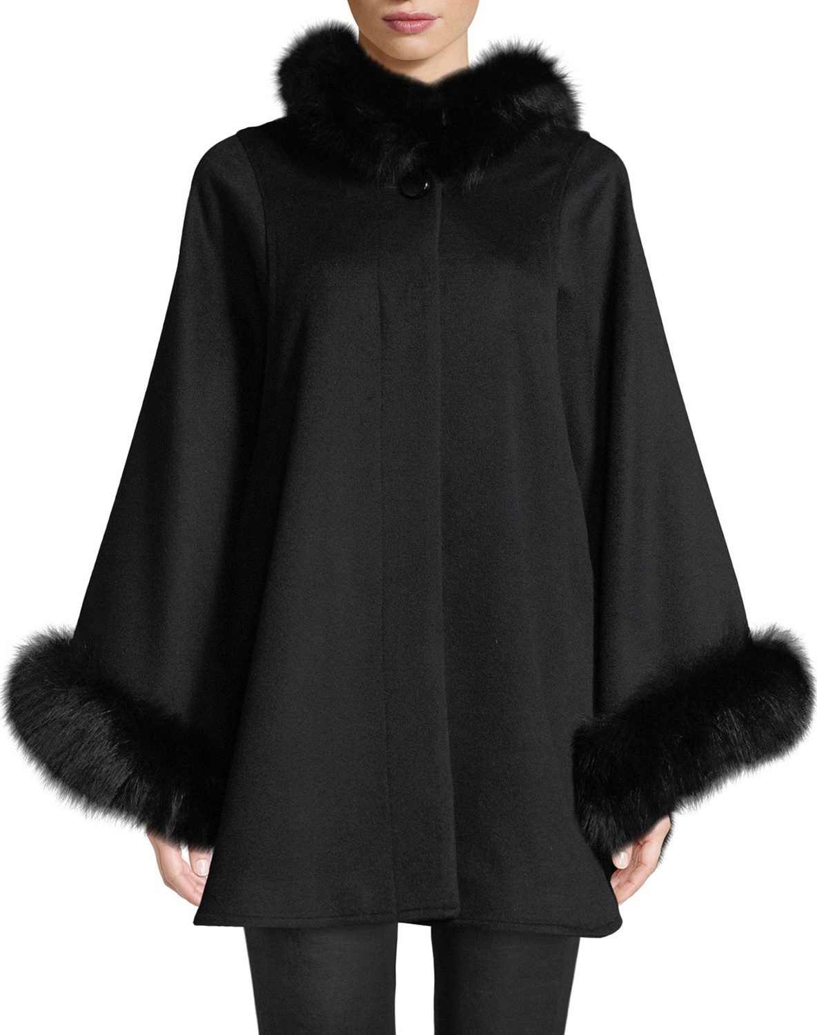 Sofia Cashmere Oversized Fur-Trimmed Hooded Cape