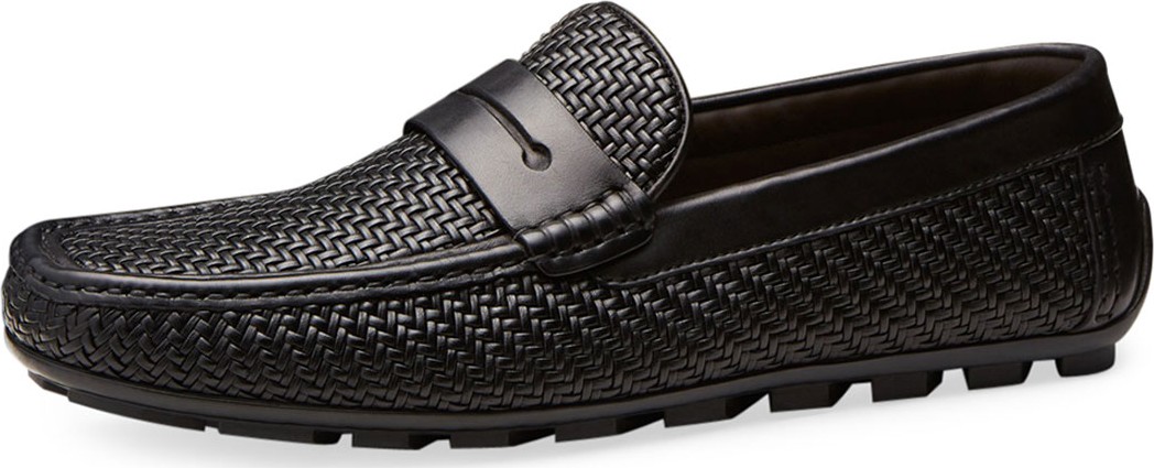 Ermenegildo Zegna Highway Pelle Tessuta Penny Loafer, Black