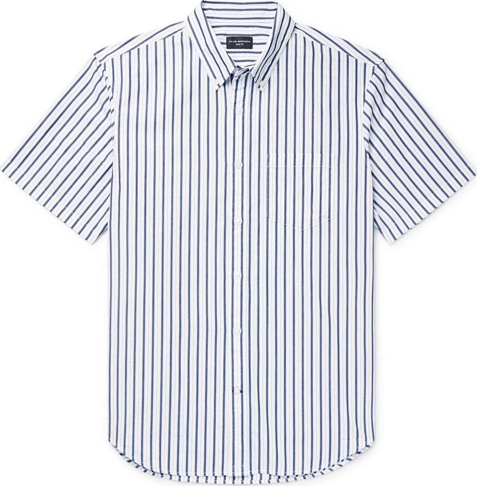 Club Monaco Slim-Fit Button-Down Collar Striped Cotton-Poplin Shirt