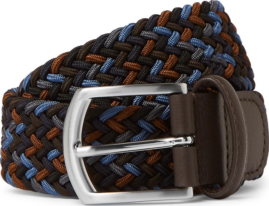 Anderson's 3.5cm Navy Leather-Trimmed Woven Elastic Belt