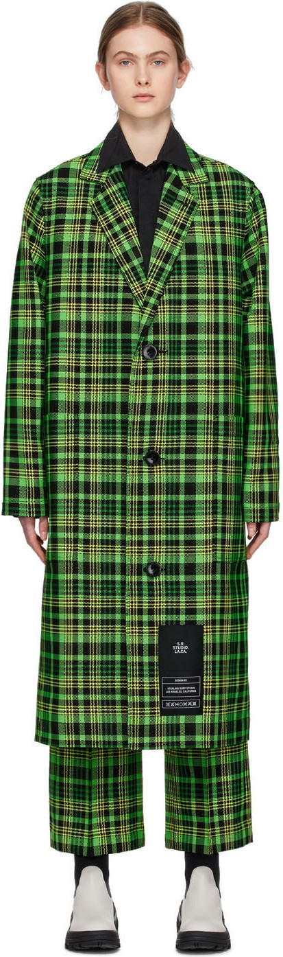 S.R. STUDIO. LA. CA. Green Check Long Trench Coat