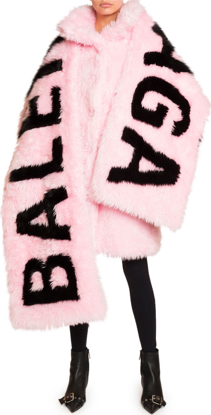 Balenciaga Oversized Faux-Fur Logo Scarf