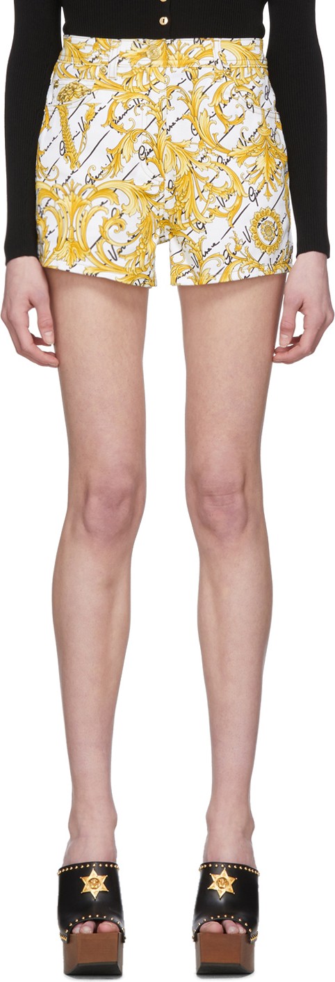 Versace White Denim Gianni Baroque Shorts