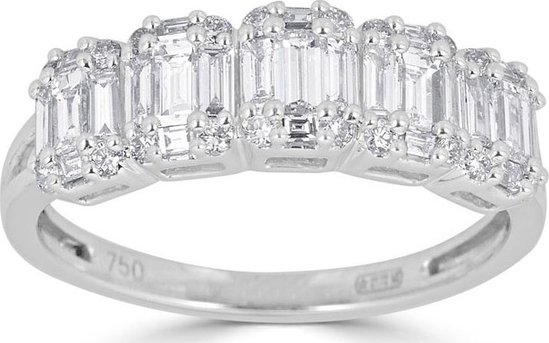 ZYDO Mosaic 18k White Gold Round & Emerald-Cut Diamond Ring, Size 7