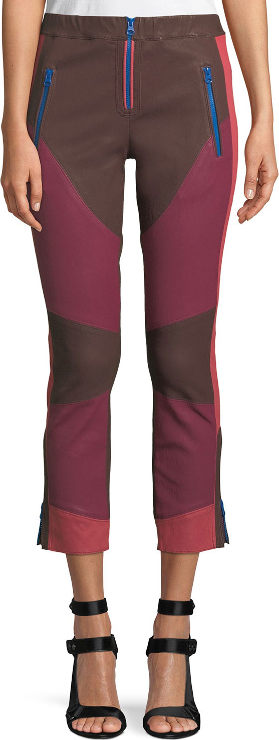 Isabel Marant Happy Colorblocked Skinny Leather Pants with Zip-Fly