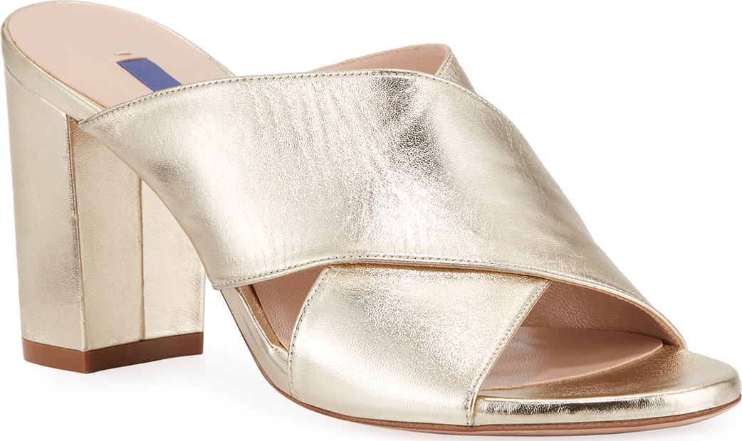 Stuart Weitzman Galene Metallic Crisscross Slide Sandals