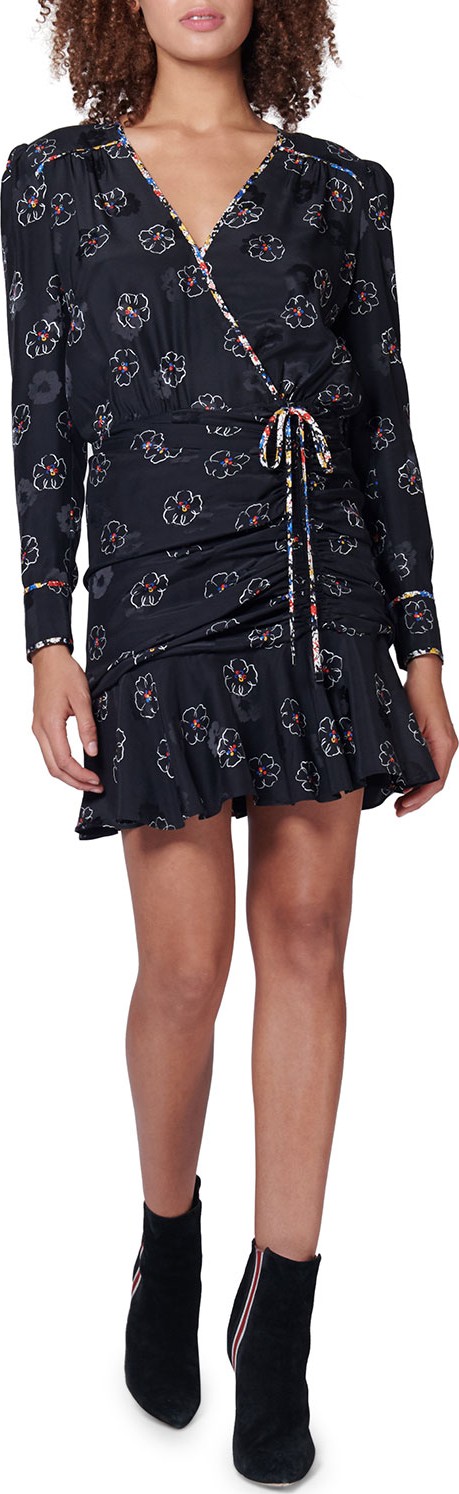 Veronica Beard Anders Floral Silk Ruched Flounce Dress