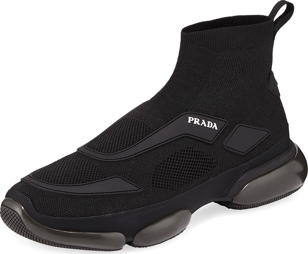 Prada Men's Cloudbust Knit Sport High-Top Sneakers