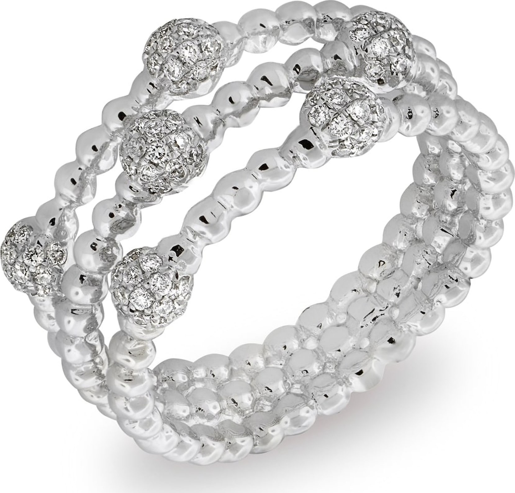 Bony Levy Pavé Ball Bead Three-Row Diamond Ring