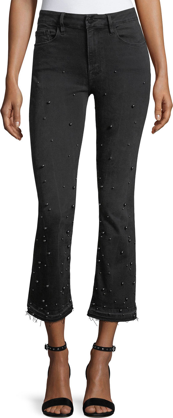 FRAME DENIM Le Crop Mini Boot-Cut Jeans with Beading