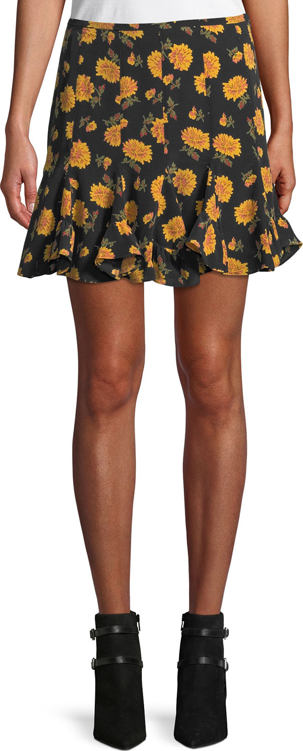 Veronica Beard Weller Floral-Print Flounce Mini Skirt