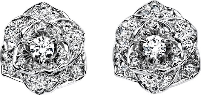 Piaget Diamond Rose Earrings in 18K White Gold