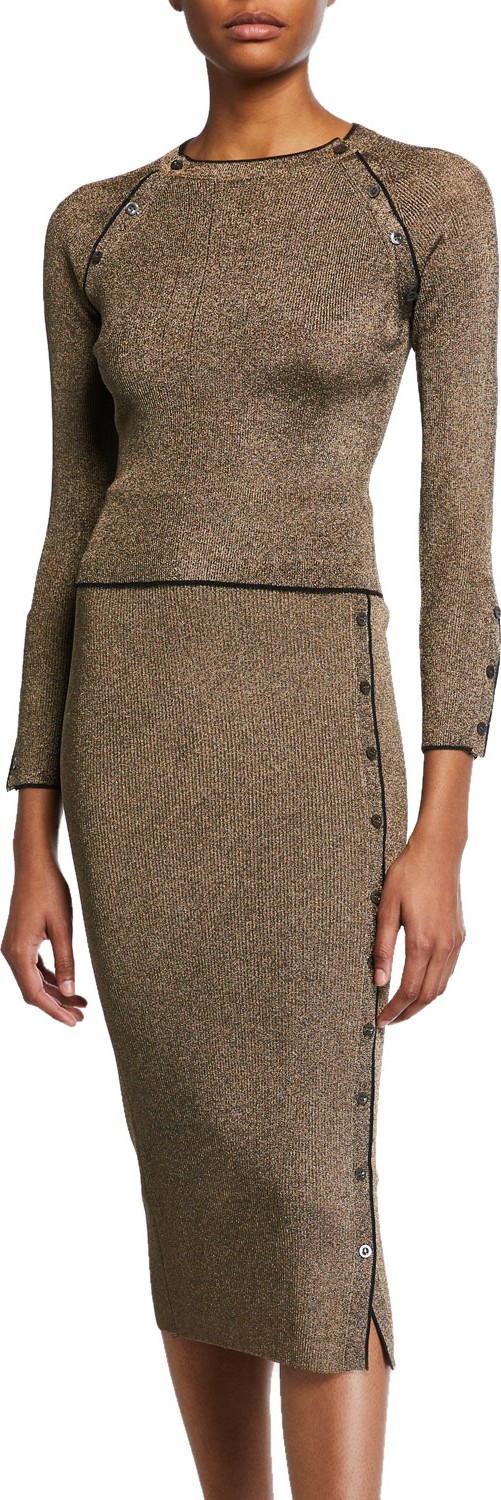 Jonathan Simkhai Metallic Rib Crewneck Long-Sleeve Top