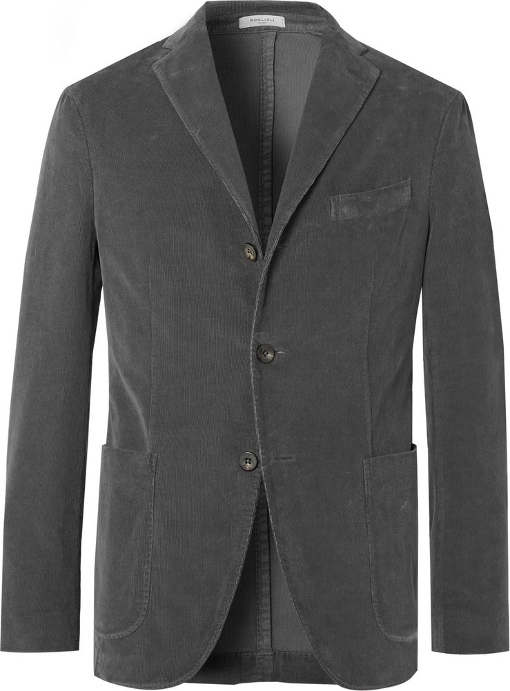 Boglioli Grey K-Jacket Slim-Fit Unstructured Stretch-Cotton Corduroy Suit Jacket