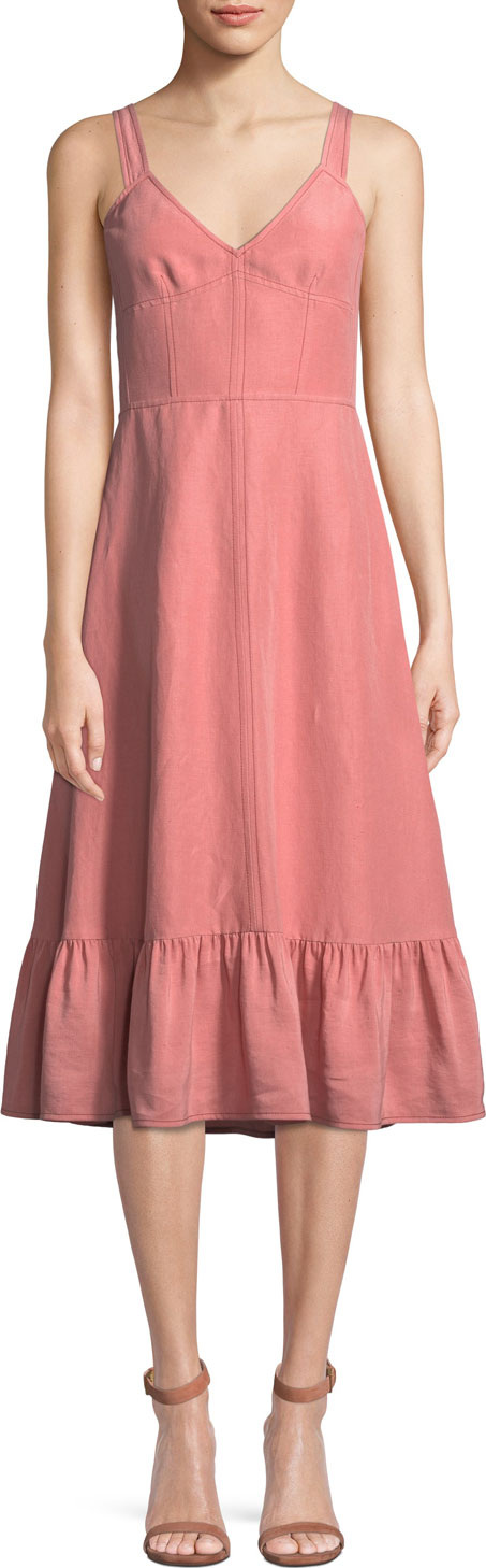 Rebecca Taylor Sleeveless Lace-Up Cotton/Linen Slip Dress