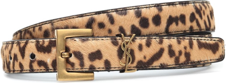 Saint Laurent Monogram leopard-print calf-hair belt