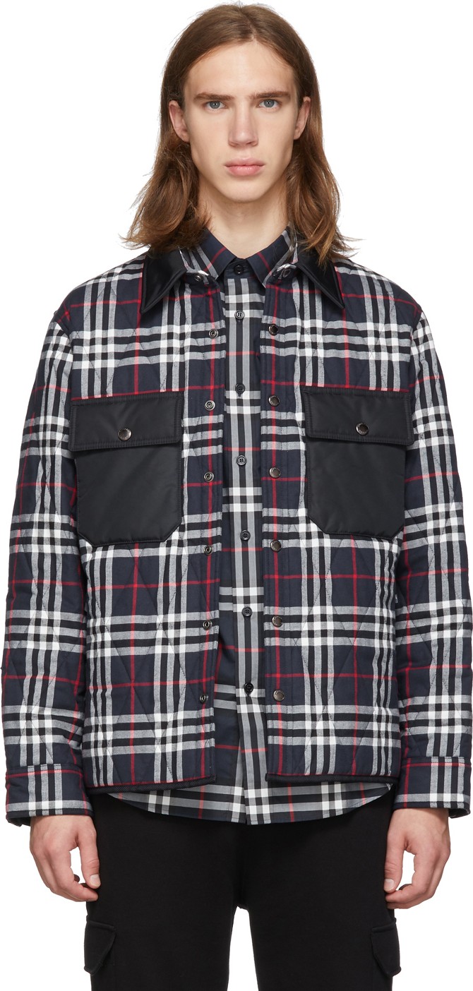 Burberry London England Navy Quilted Check Jacket