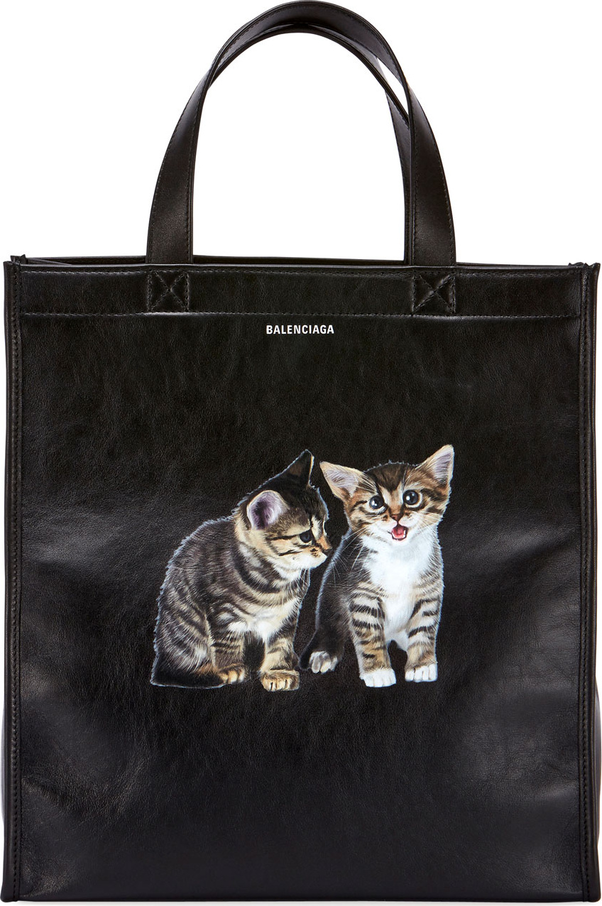 Balenciaga Market Shopper Small Tote Bag with Kitten Animal Graphic