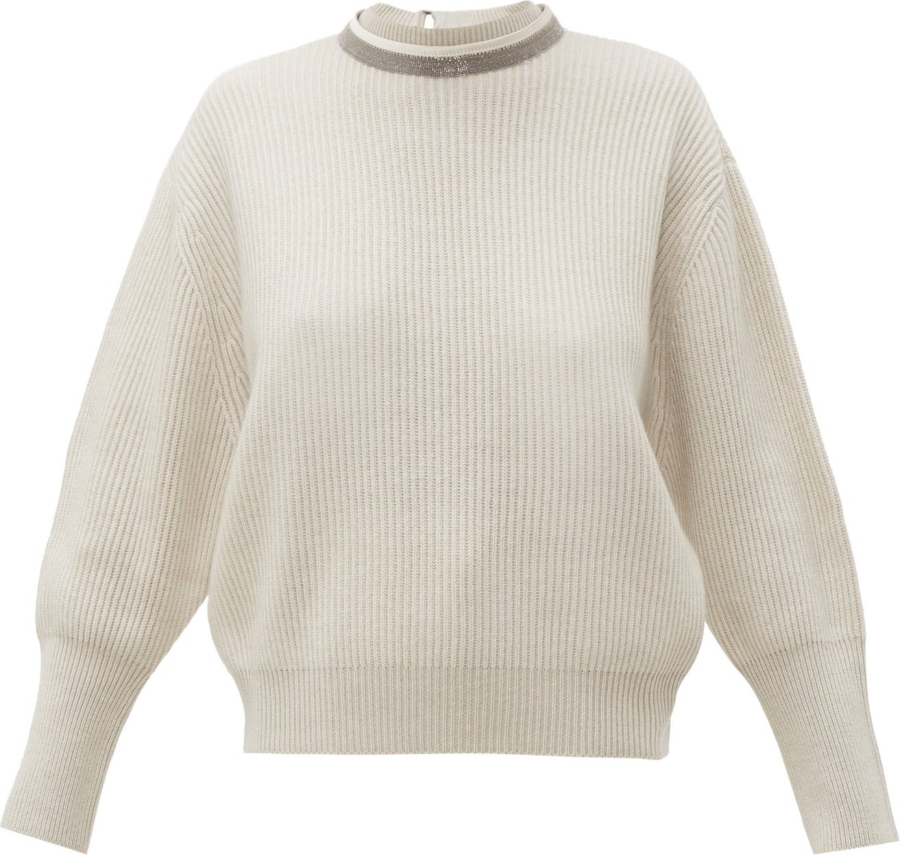 Brunello Cucinelli Embellished V-back ribbed cashmere sweater