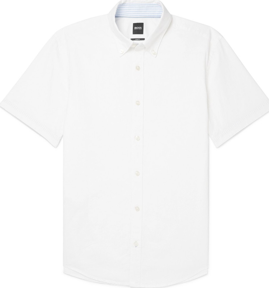 HUGO BOSS Roddy Slim-Fit Button-Down Collar Cotton and Linen-Blend Shirt
