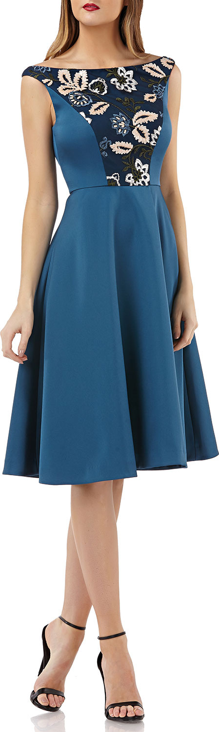 Kay Unger Sleeveless Dress w/ Embroidered Sequin Panel