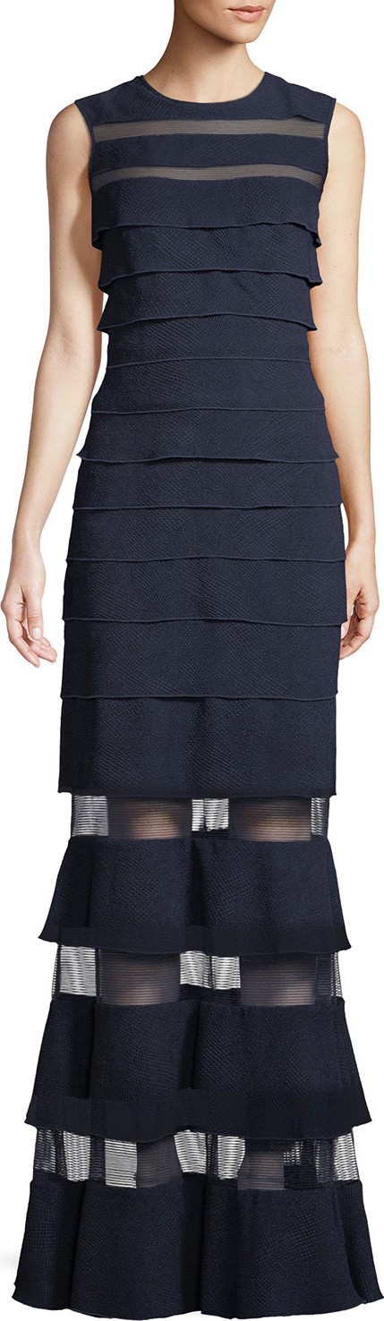 Tadashi Shoji Tiered Pintuck Sleeveless Gown