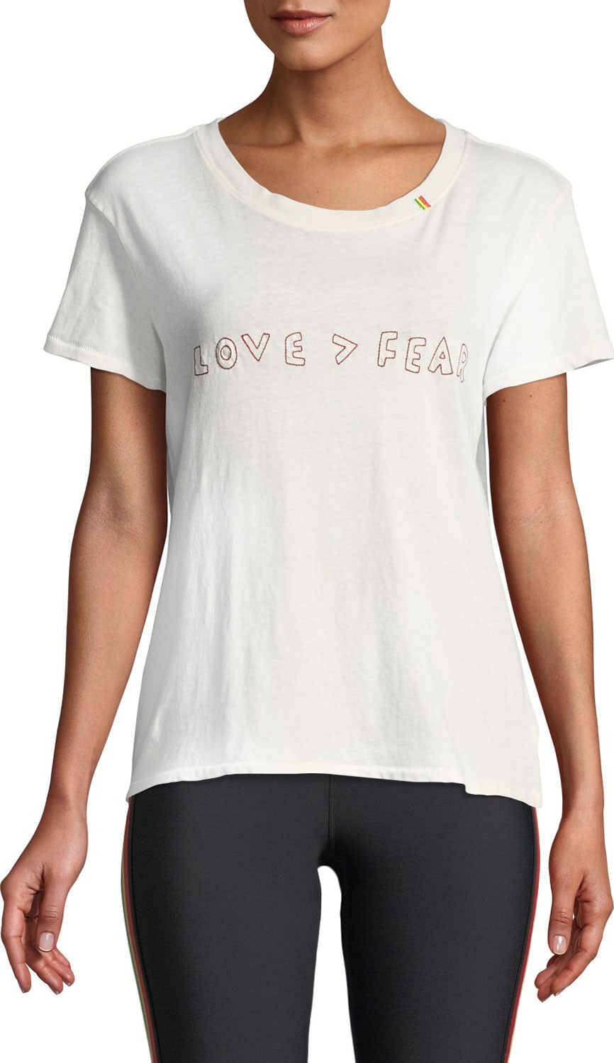 Spiritual Gangster Love Is Greater Than Fear Classic Embroidered Scoop-Neck Tee