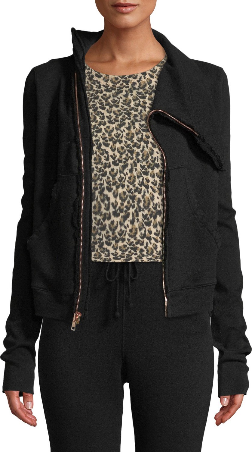 FOREO Frayed Zip-Front Fleece Jacket