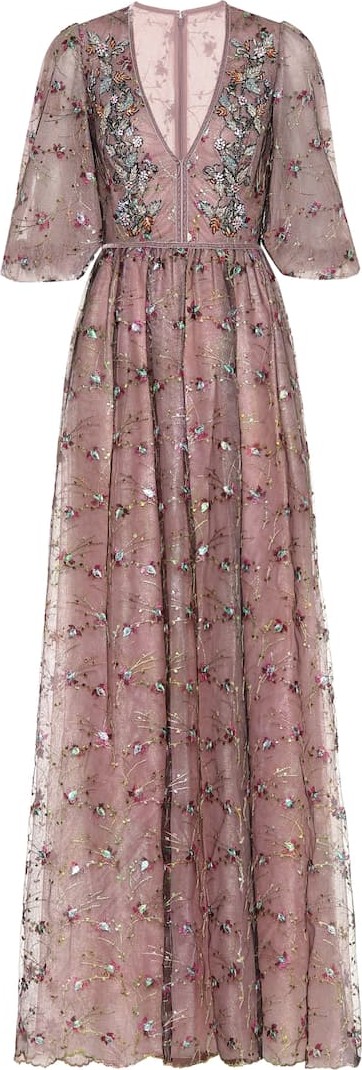 Costarellos Crystal-embellished tulle gown
