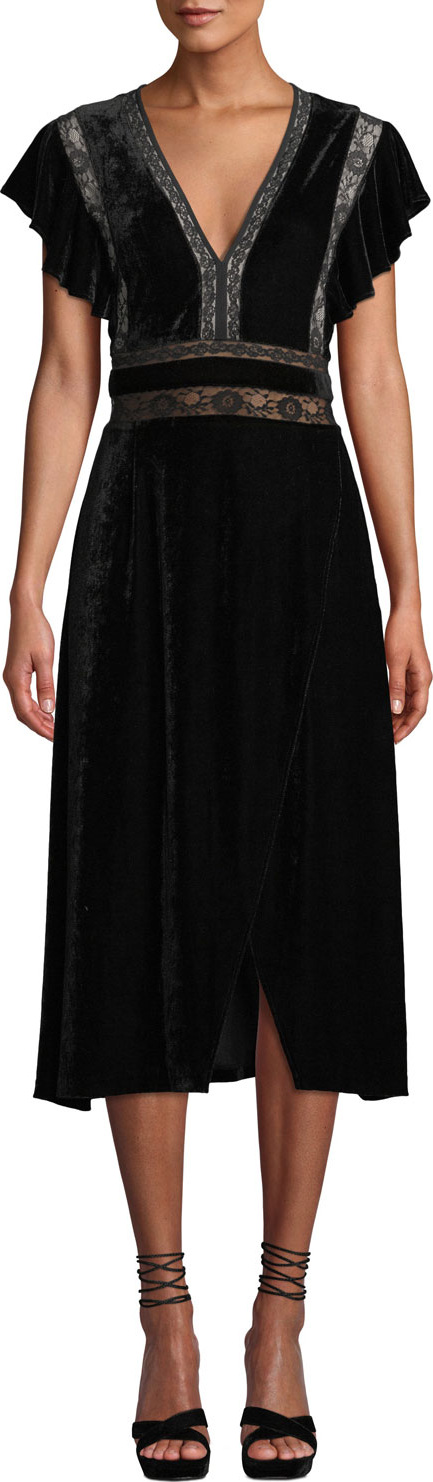 Saylor Alexandra Velvet & Lace V-Neck Dress