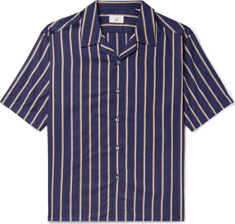 Dunhill Camp-Collar Striped Lyocell and Cotton-Blend Shirt