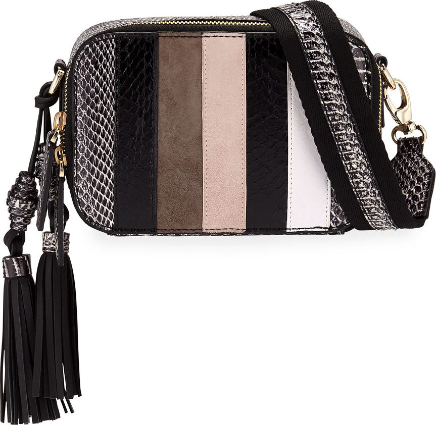 Rafe Sophie Snakeskin & Leather Striped Crossbody Camera/Belt Bag
