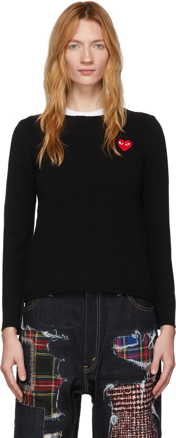 Comme Des Garcons PLAY Black Wool Heart Patch Sweater