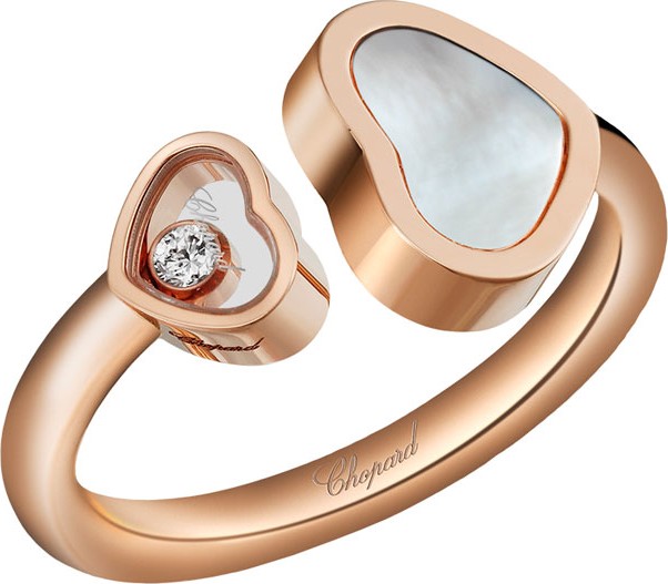Chopard Happy Hearts Mother-of-Pearl & Diamond Ring in 18K Rose Gold, Size 52/53